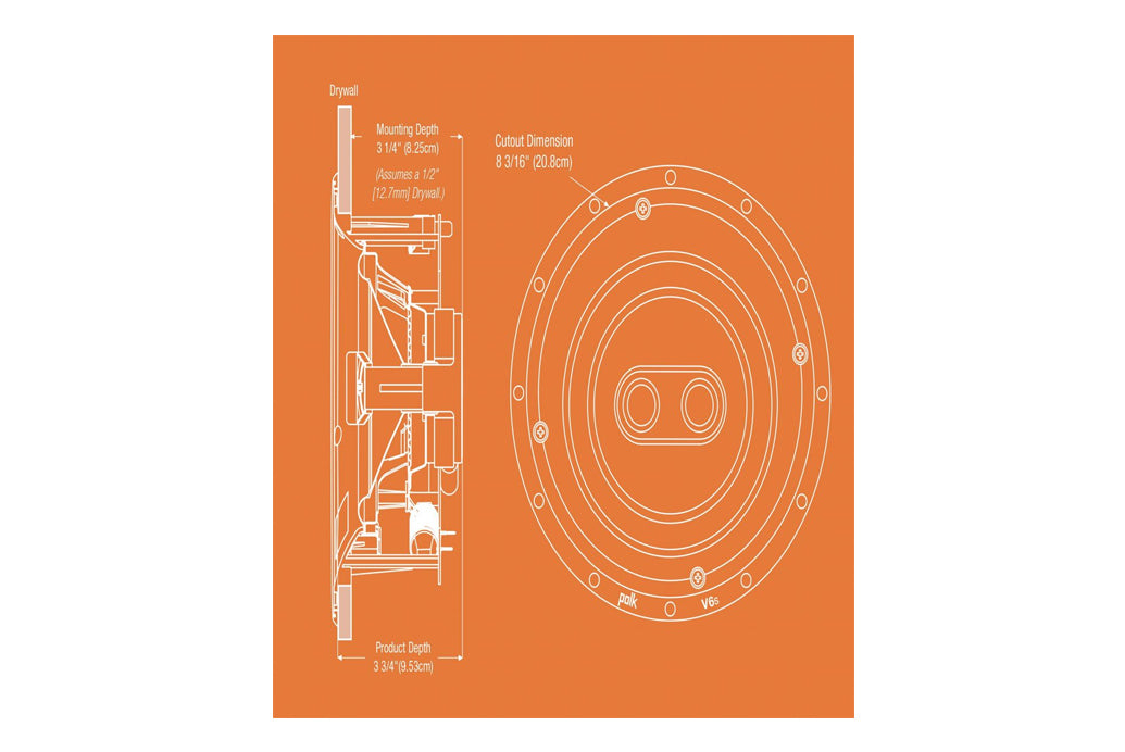 Polk V6S In-ceiling Single-Stereo Speaker | Stereo/Surround Switch