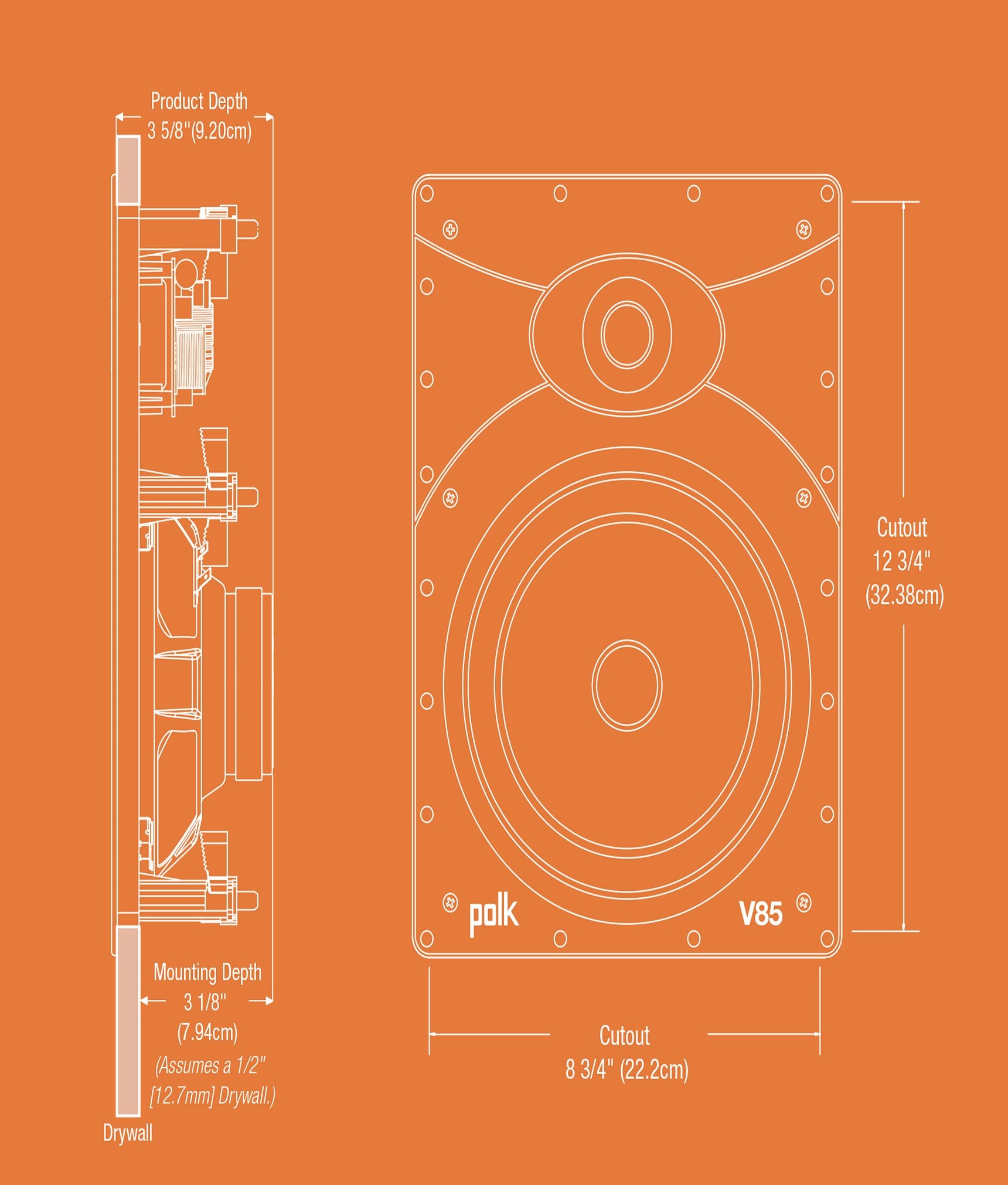 Polk V85 In-wall Speaker | Swivelling Tweeter